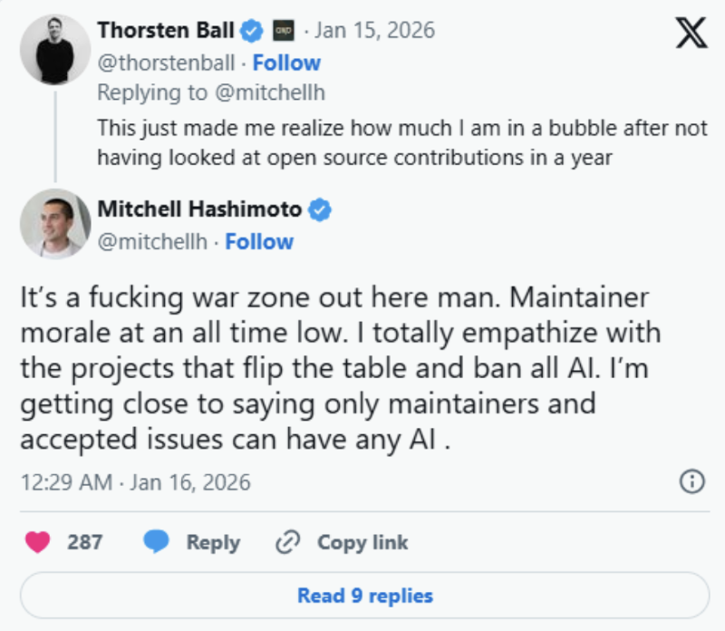 A social media post from Mitchell Hashimoto